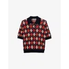 Prada Argyle Knitted Cotton Polo Shirt In Blue
