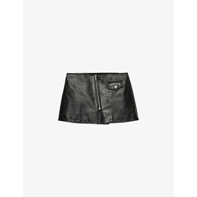 PRADA WOMENS BLACK ASYMMETRIC-ZIP LEATHER MINI SKIRT