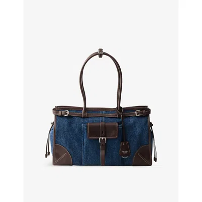 Prada Womens  Bonnie Large Denim And Leather Tote Bag In Blue