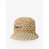 Prada Womens  Brand-embroidered Cut-out Woven Bucket Hat In Neutral