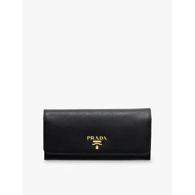 PRADA WOMENS BLACK BRAND-PLAQUE LARGE SAFFIANO LEATHER WALLET