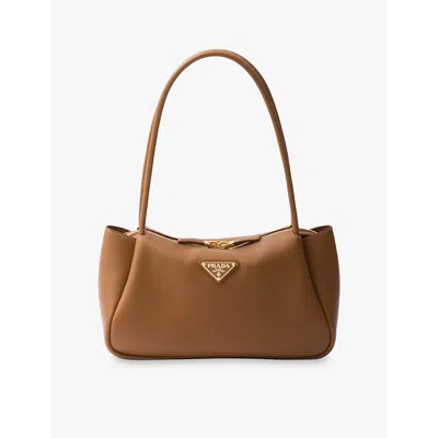 PRADA WOMENS BROWN BRAND-PLAQUE MEDIUM LEATHER SHOULDER BAG