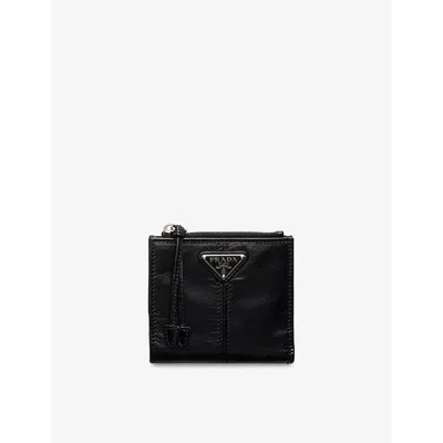 Prada Womens Black Brand-plaque Small Leather Wallet