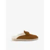 Shop Prada Womens  Brand-plaque Suede And Shearling Mules In Brown