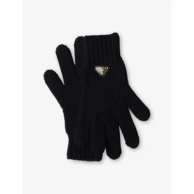 Prada Womens  Brand-plaque Wool Gloves In Black