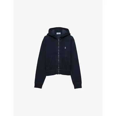 Prada Womens Blue Branded Relaxed-fit Cotton-jersey Hoody