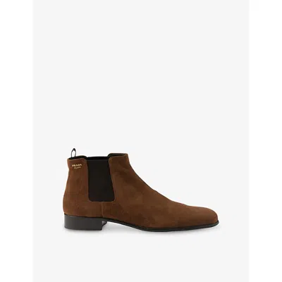 Prada Womens Brown Branded Suede Boots Eur 37 / 4 Uk