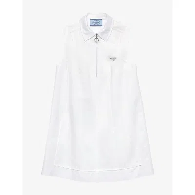 Prada Womens  Branded Zip-up Cotton Mini Dress In White