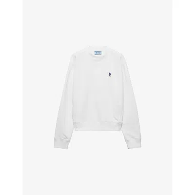 Prada Womens White Brand-embroidered Round-neck Cotton-jersey Sweatshirt