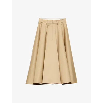 PRADA WOMENS NEUTRAL CHINO FLARED COTTON MIDI SKIRT