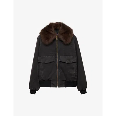 PRADA WOMENS BLACK CONTRAST-COLLAR RELAXED-FIT COTTON-CANVAS JACKET