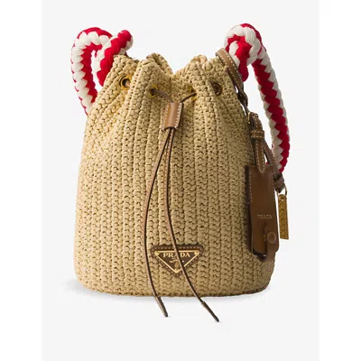 Prada Womens Neutral Crochet Mini Bucket Bag