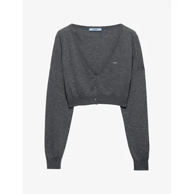 Prada Womens  Cropped Cashmere Cardigan In Grey