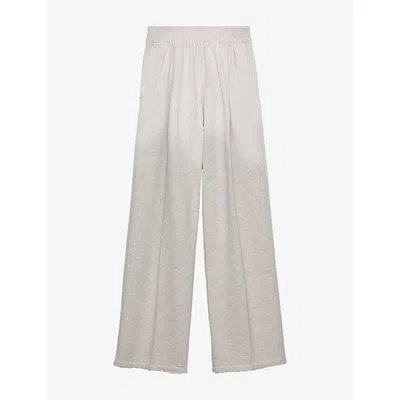 Prada Womens  Distressed Wide-leg Mid-rise Cotton-fleece Trousers In Grey