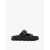 Prada Flat Sole Open Toe Leather Sandals In Black
