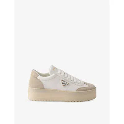 PRADA WOMENS WHITE DOWNTOWN BOLD LEATHER AND SUEDE LOW-TOP TRAINERS EUR 39.5 / 6.5 UK