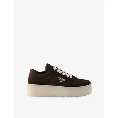 Prada Womens  Downtown Bold Re-nylon And Suede Trainers In Brown