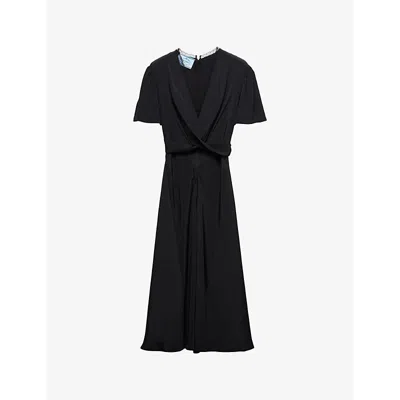 PRADA WOMENS BLACK DRAPED V-NECK MAROCAIN MIDI DRESS