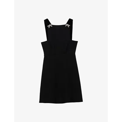 PRADA WOMENS BLACK EMBROIDERED CADY WOVEN MINI DRESS