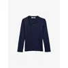 Prada Logo-embroidered Cotton Knitted Top In Blue