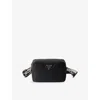 Prada Womens Black Enamelled -logo Small Leather Cross-body Bag In Black