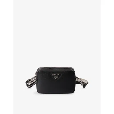 Prada Womens Black Enamelled -logo Small Leather Cross-body Bag