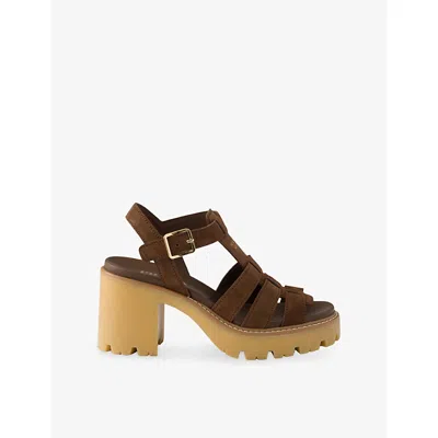 Prada High-heeled Suede Platform Sandals In Brown