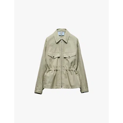 PRADA WOMENS GREEN FLAP-POCKET DRAWSTRING-WAIST COTTON-CANVAS JACKET