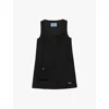 Prada Womens Black Flap-pocket Square-neck Wool Mini Dress In Black