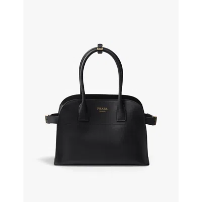PRADA WOMENS BLACK FOILED-LOGO MEDIUM LEATHER TOP-HANDLE BAG