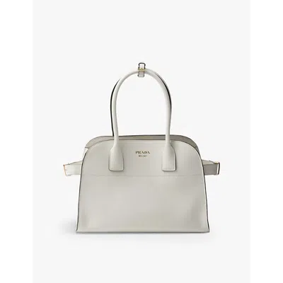 Prada Womens White Foiled-logo Medium Leather Top-handle Bag