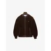 Prada Womens Brown Funnel-neck Embroidered Logo-patch Wool Blend Fleece Jacket In Brown