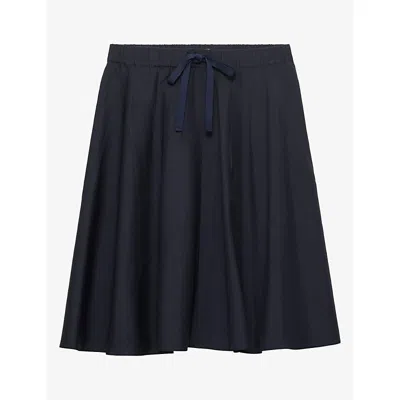 Prada Womens  Gathered Light Mohair Wool Midi Skirt In Blue