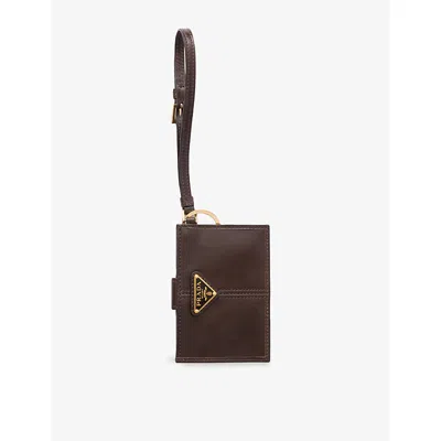 Prada Womens  Leather Card Holder In Brown