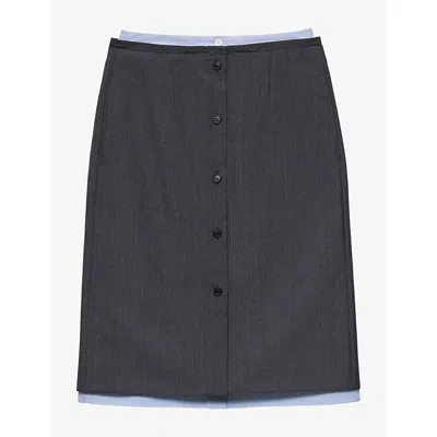 Prada Womens  Light Mohair And Chambray Midi Skirt In Grey