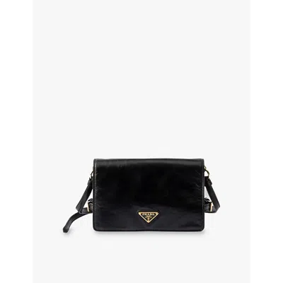 Prada Womens Black Logo-badge Leather Shoulder Bag