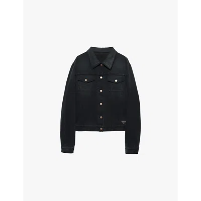 PRADA WOMENS PRADA LOGO-BADGE RELAXED-FIT DENIM JACKET