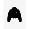 Prada Womens Blue Logo-embellished Velvet Down Jacket In Black
