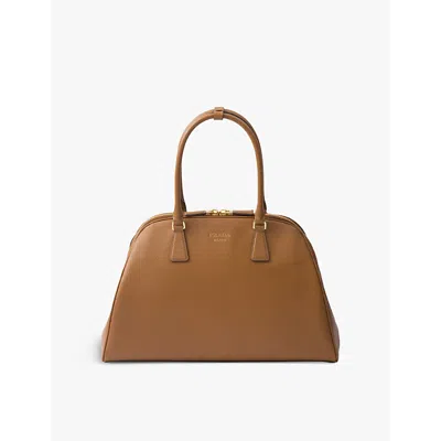 Prada Womens Brown Logo-embossed Large Saffiano Leather Tote Bag In Orange
