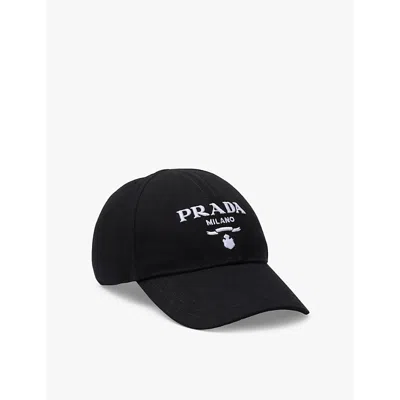 PRADA WOMENS BLACK LOGO-EMBROIDERED WOVEN BASEBALL CAP