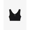 Prada Triangle Logo Ribbed Jersey Crop Top In Black