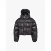 Prada Womens Black Logo-plaque Padded Cropped Shell-down Jacket In Black