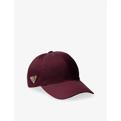 Prada Womens Burgundy Logo-plaque Recycled-nylon Baseball Cap