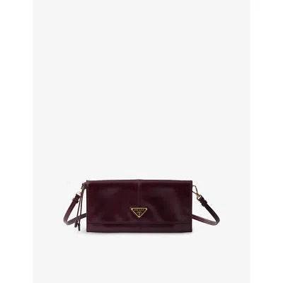 Prada Womens  Logo-embellished Leather Wallet In Burgundy