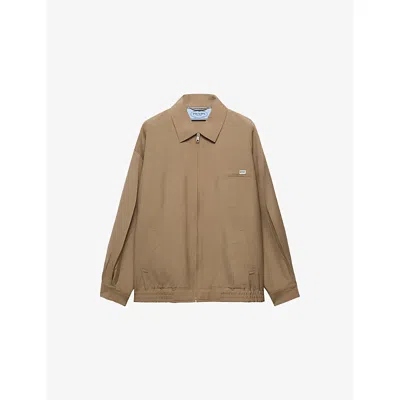 Prada Womens  Logo-patch Mohair Wool Blouson Jacket In Brown