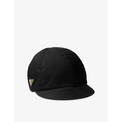 Prada Womens Black Logo-plaque Re-nylon Woven Baseball Cap