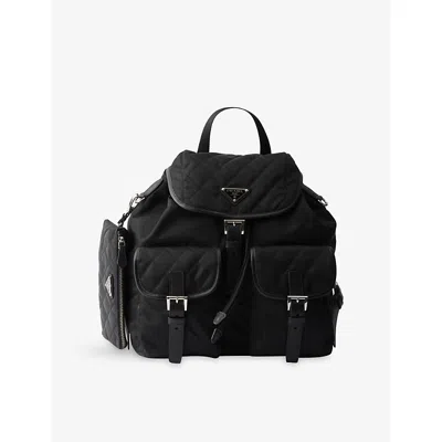 Prada Womens  Medium Quilted Re-nylon Backpack In Black
