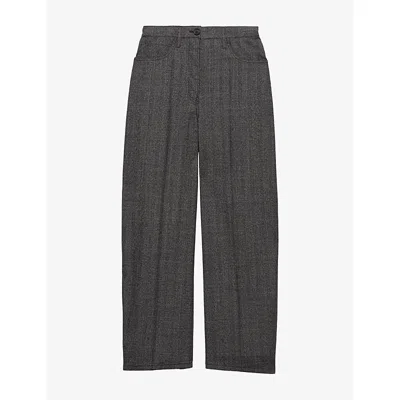 Prada Womens  Mouliné Relaxed-fit Wool Trousers In Black