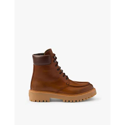 Prada Womens Brown Padded-cuff Leather Ankle Boots