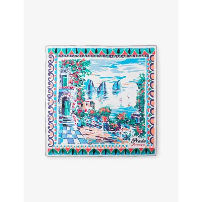 Prada Womens Light Blue Printed Silk Twill Scarf 90 X 90cm